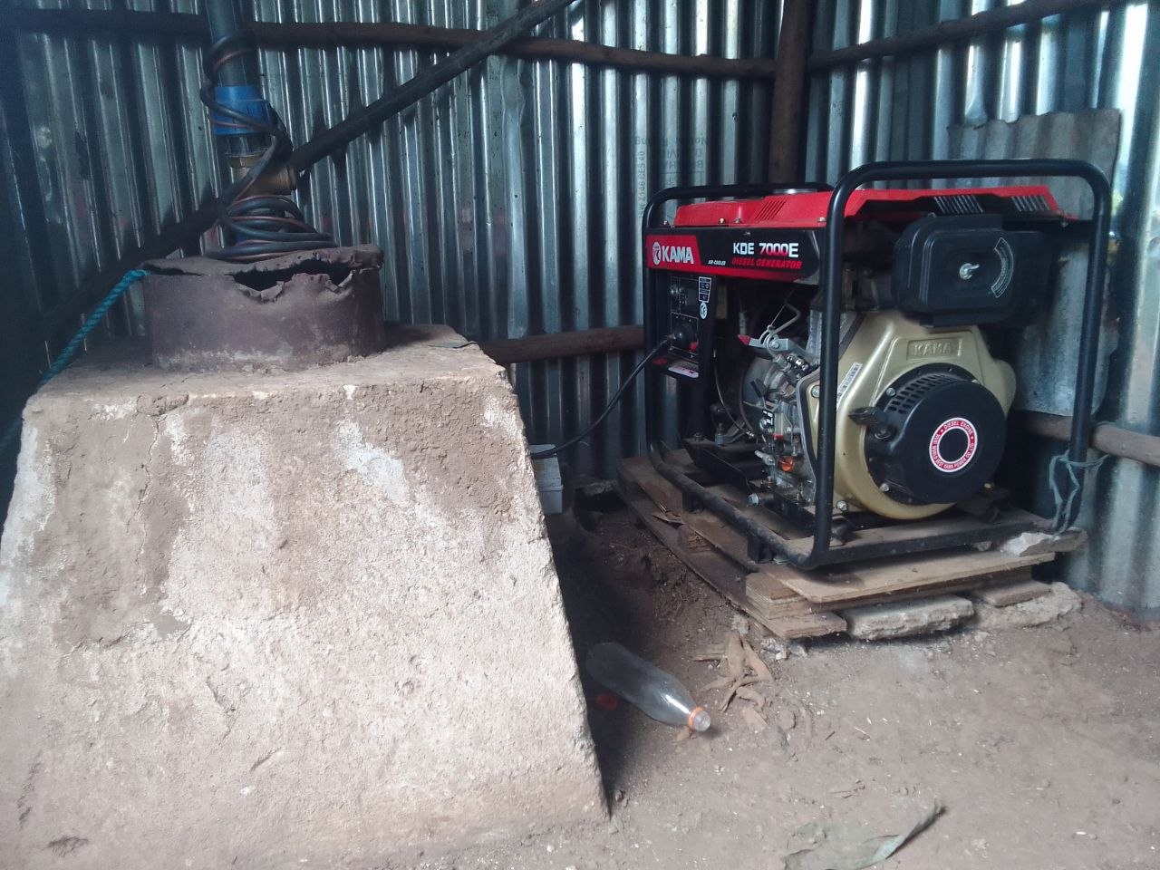 The diesel generator that powers the kiosk pump
